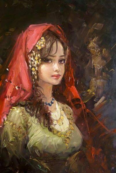 نقاشی دختری با روسری قرمز اثر رمزی تاسکیران