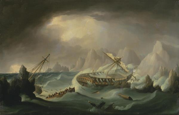 کشتی شکسته در ساحل صخره ای اثر توماس باترسورث نقاشی 