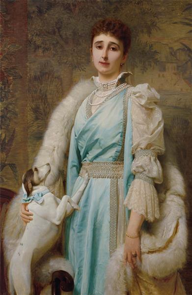 پرتره خانمی با لباس آبی رنگی احتمالاً خانم هنری دریک اثر چارلز ادوارد پروجینی نقاشی 	