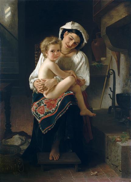 مادر جوانی که به فرزندش خیره شده است نقاشی اثر ویلیام آدولف بوگرو 