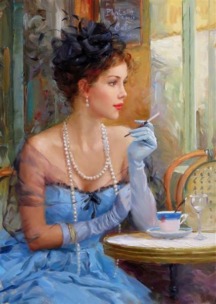 زن آبی پوش اثر کنستانتین رازوموف نقاشی 