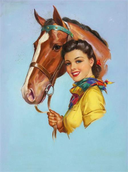 پرتره زن دلفریب زیبا و اسب اثر ژول اربیت نقاشی 