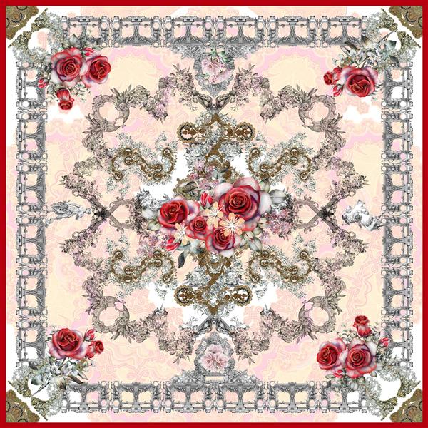 طرح روسری کلاسیک اروپایی با گل های رز قرمز