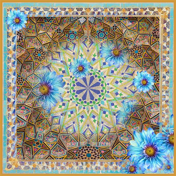 طرح روسری ایران باستان با گل های آبی