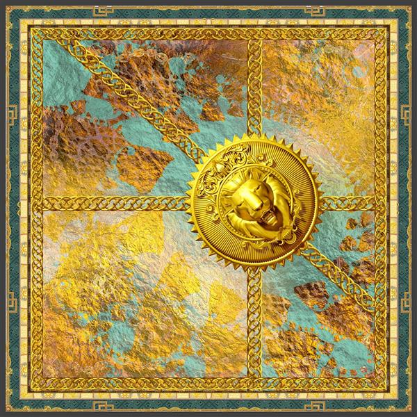 روسری سلطنتی طلایی و آبی با سکه شیر