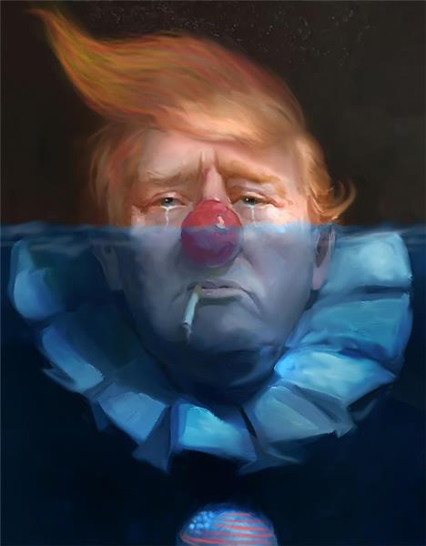 دونالد ترامپ تصویرسازی چهره دلقک با سیگار اثر احسان شعبانی