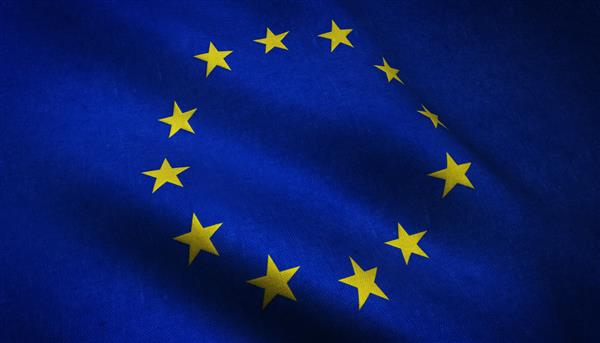 عکس نزدیک از پرچم در حال اهتزاز واقع گرایانه اروپا با بافت های جالب