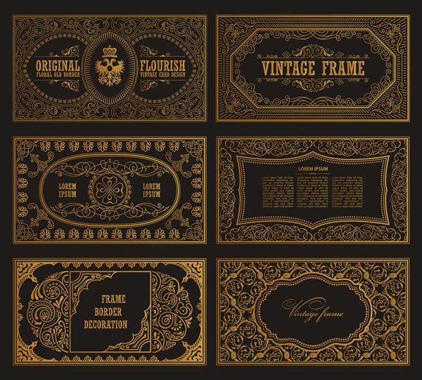 کارت‌های قدیمی قدیمی و قاب‌های خوشنویسی الگوی طلایی