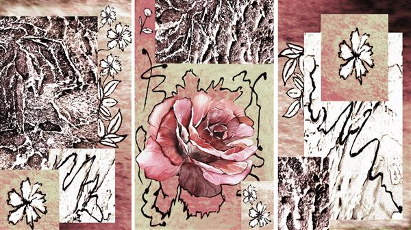 مجموعه ای از نقاشی های رنگ روغن طراحان دکوراسیون داخلی هنر انتزاعی مدرن روی بوم مجموعه ای از تصاویر با بافت ها و رنگ های مختلف گل رز بوردو