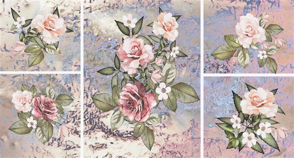 مجموعه نقاشی های رنگ روغن طراحان دکوراسیون داخلی هنر انتزاعی مدرن روی بوم مجموعه ای از تصاویر با بافت ها و رنگ های مختلف گل رز صورتی