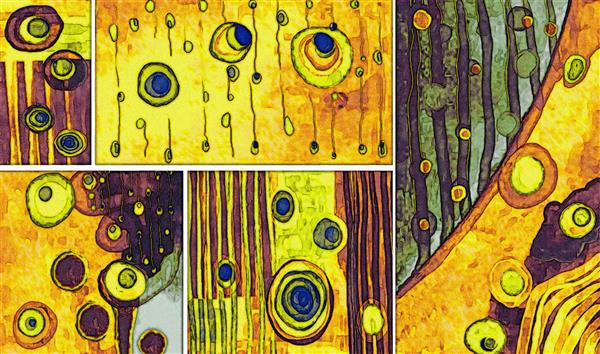 مجموعه ای از نقاشی های رنگ روغن طراحان دکوراسیون داخلی هنر انتزاعی مدرن روی بوم مجموعه ای از تصاویر با بافت ها و رنگ های مختلف زرد و سبز