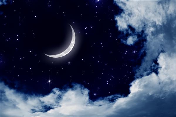 پس زمینه آرام آسمان شب با ماه ستاره ها ابرهای زیبا عناصر این تصویر توسط ناسا ارائه شده است