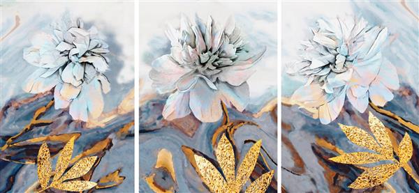 مجموعه نقاشی های رنگ روغن طراحان دکوراسیون داخلی هنر انتزاعی مدرن روی بوم مجموعه ای از نقاشی با گل صد تومانی سفید