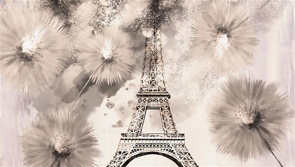 پاریس مجموعه نقاشی های رنگ روغن طراحان دکوراسیون داخلی هنر انتزاعی مدرن روی بوم مجموعه ای از نقاشی با پس زمینه بژ برج ایفل