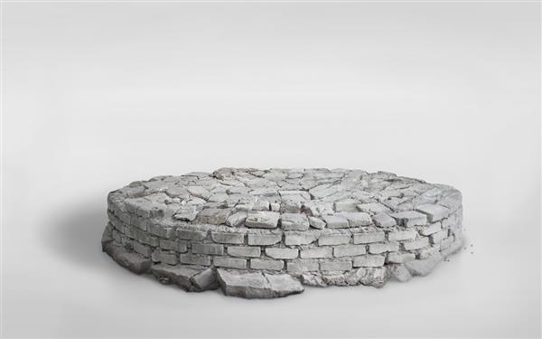 تریبون آجری رندر سه بعدی جدا شده در فضای نمایشگاهی استوانه ای زمین کاشی سنگی در مرحله برش دایره ای در پس زمینه سفید