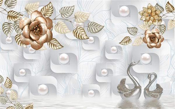 تصویر سه بعدی گل رز و جواهرات