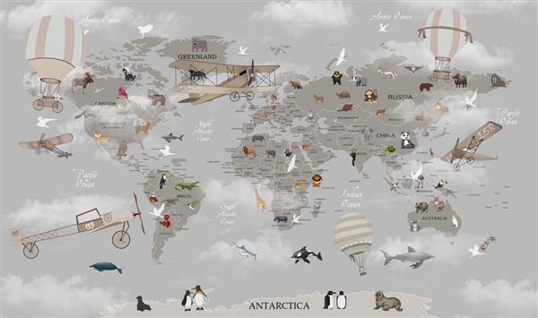 نقشه جهان حیوانات برای طراحی کاغذ دیواری اتاق کودک