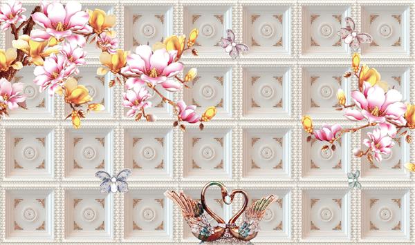 کاغذ دیواری سه بعدی موتیف قصر گل