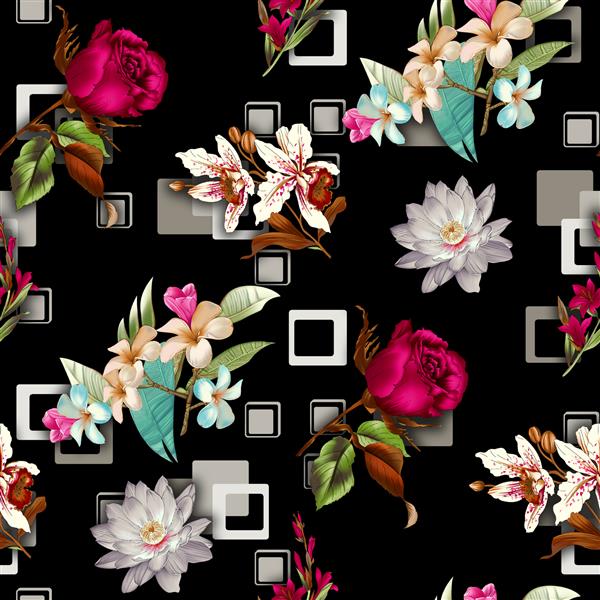 الگوی گل زیبا طراحی دیجیتال بدون درز گل طرح انتزاعی پارچه با آبرنگ کاغذ دیواری در پس زمینه