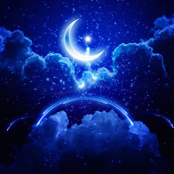 پس زمینه رمضان ماه و ستارگان درخشان ماه مبارک مسجد انتزاعی
