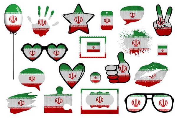 تمام کشورهای جهان AZ کیت کامل اسکرپ بوک در رنگ های پرچم ملی عناصر در پس زمینه سفید ایران