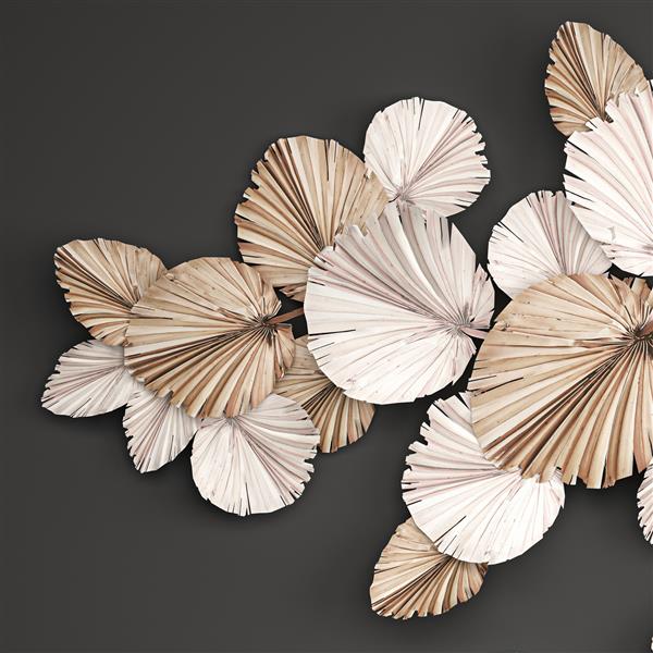 تصویر سه بعدی تاج گل دیواری از گل های خشک ساخته شده از برگ های خشک خرما