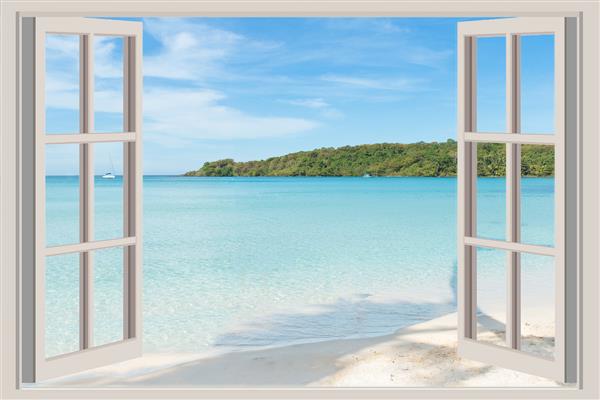 مفهوم تابستان سفر تعطیلات و تعطیلات پنجره باز با منظره دریا در پوکت تایلند
