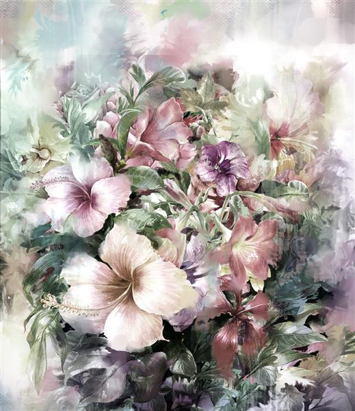 دسته گل نقاشی آبرنگ در زمینه تمام رنگی