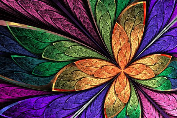 گل یا پروانه چند رنگی زیبا به سبک پنجره شیشه ای رنگارنگ گرافیک تولید شده توسط کامپیوتر