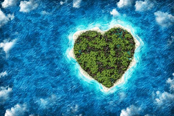 جزیره ای به شکل قلب با منظره چشم پرنده تعطیلات در یک جزیره کویری