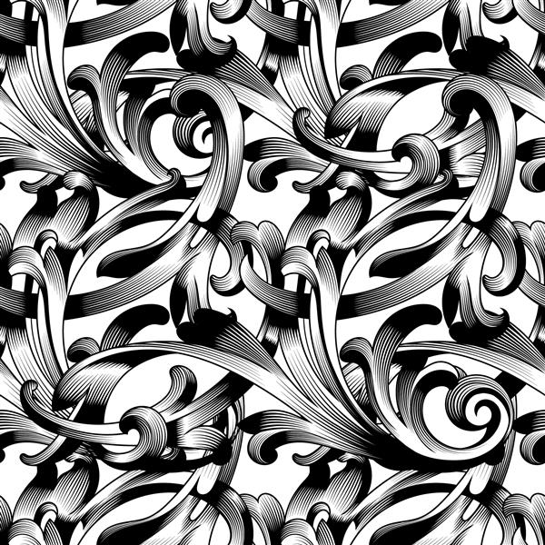 الگوی بدون درز به سبک باروک پس زمینه قدیمی سیاه و سفید بافت انتزاعی برای طراحی کاغذ دیواری پارچه پارچه وکتور بدون درز الگوی باروک کلاسیک در گرافیک گل کلاسیک