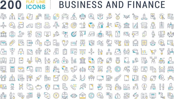 مجموعه ای از نمادهای وکتور خط تجارت و امور مالی برای مفاهیم مدرن وب و برنامه ها