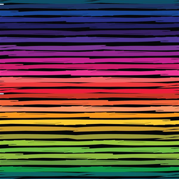 الگوی بدون درز راه راه رنگین کمان پس زمینه تکرار رنگین کمان گرانج راه راه های رنگارنگ روشن با دست وکتور برای پارچه لباس کاغذ دیواری اسکرپ بوک