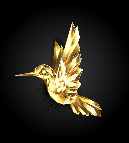 مرغ مگس خوار طلایی چند ضلعی براق در زمینه مشکی پرنده طلایی