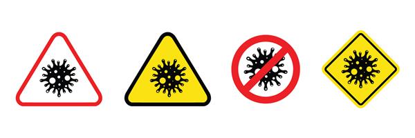 علامت هشدار دهنده ویروس کرونا خطر ویروس کرونا و بیماری خطر سلامت عمومی و شیوع کووید 19 مفهوم پزشکی همه گیر با سلول های خطرناک وکتور