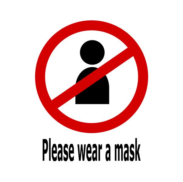 برچسب هشدار لطفا قبل از ورود به منطقه ماسک بپوشید برای جلوگیری از کووید 19 از ماسک استفاده کنید