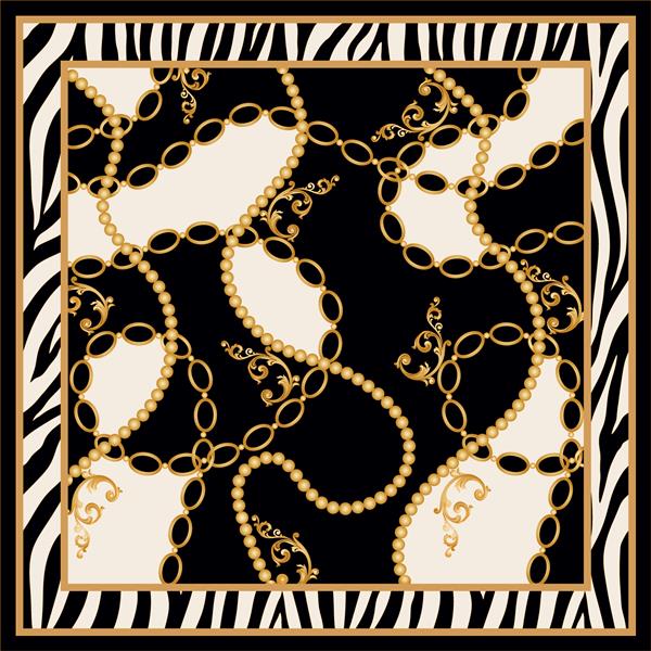 پس‌زمینه الگوی وکتور باروک با زنجیرهای طلایی برگ‌ها عناصر باروک پچ وکتور برای چاپ پارچه طرح روسری