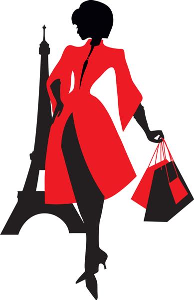 سیلوئت زیبا زن زیبا با برج ایفل خرید در پاریس سبک فرانسوی