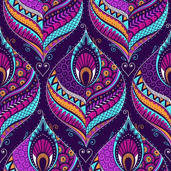 وکتور الگوی بدون درز با پرهای طاووس تلطیف شده بافت دودل رنگارنگ قومی پس زمینه وکتور انتزاعی کاغذ دیواری طرح پارچه پارچه کاغذ قالب پارچه دست کشیده