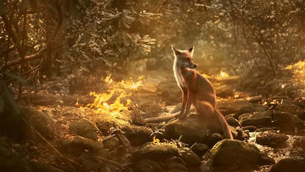 روباه قرمز در میان جنگل