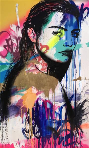 دختر زیبا نقاشی انتزاعی رنگارنگ