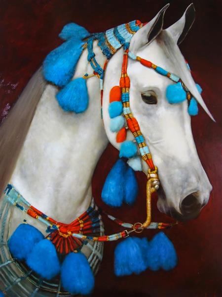نقاشی اسب سفید اصیل و زیبا
