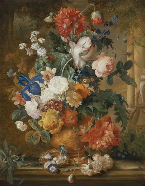 نقاشی گلدانی از گل های زیبا