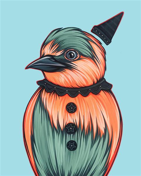 تصویرسازی پرنده سام سبز و نارنجی