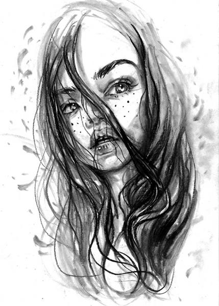 دختری به نام آژور نقاشی سیاه و سفید