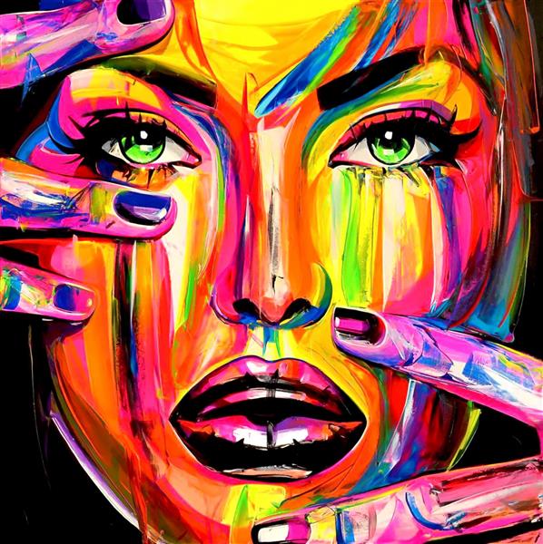صورت و انگشتان نقاشی رنگارنگ انتزاعی