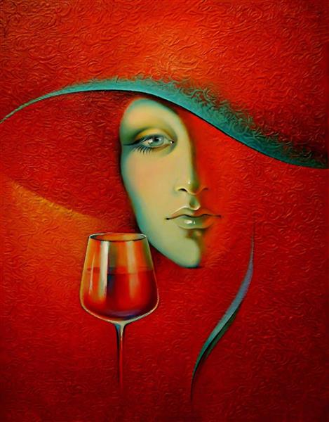 زن زیبا و شراب قرمز