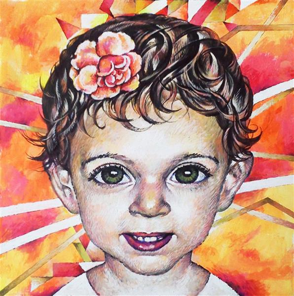 نقاشی دختر بچه در پس زمینه رنگی