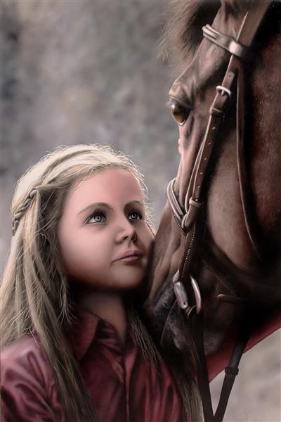 عشق در نگاه اول نقاشی اسب و دخترک زیبا