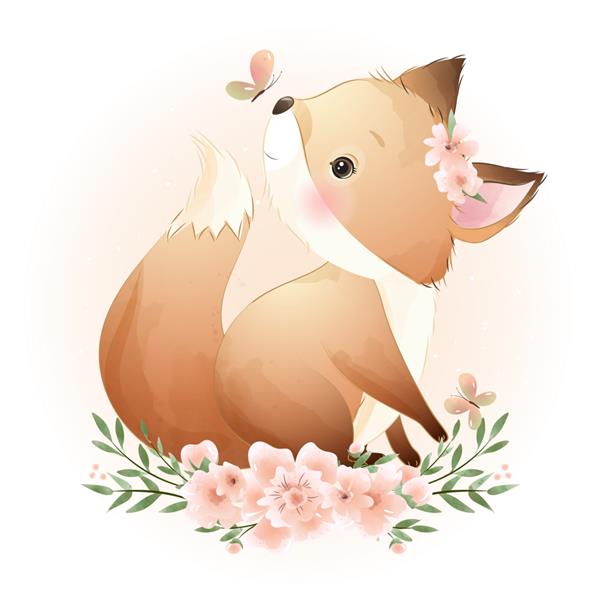 روباه ابله زیبا با تصویر گل